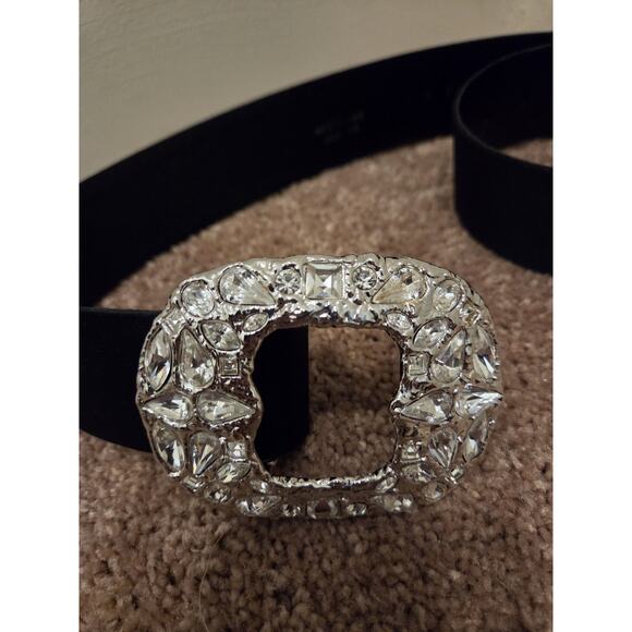 Vintage St John\'s Black Satin Covered Statement Rhinestone Belt, Women\'s Size 6 main image 7